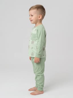 Baby Sage Green Panda Print Full Sleeve Top and Pajama Pants Set
