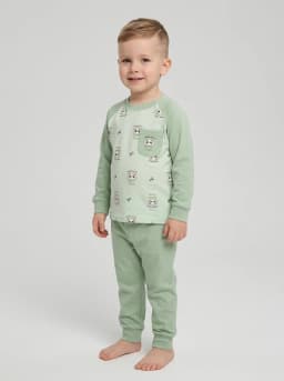 Baby Sage Green Panda Print Full Sleeve Top and Pajama Pants Set