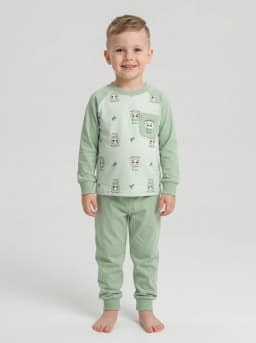 Baby Sage Green Panda Print Full Sleeve Top and Pajama Pants Set