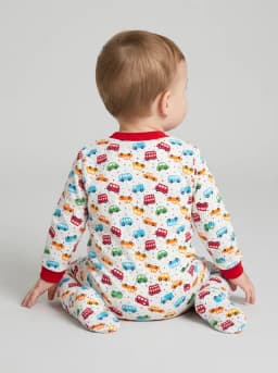 Baby Boys White Multi-Colour Vehicle Print Footed Sleepsuit