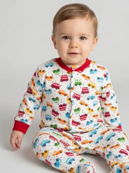 Baby Boys White Multi-Colour Vehicle Print Footed Sleepsuit