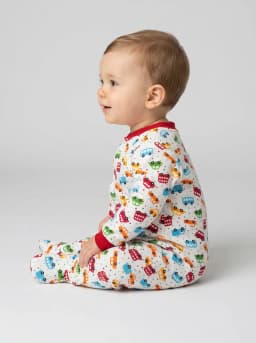Baby Boys White Multi-Colour Vehicle Print Footed Sleepsuit