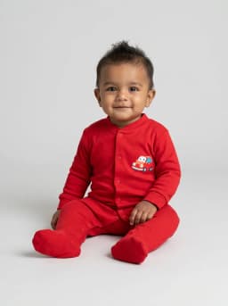 Baby Red Long Sleeve Footed Sleepsuit with Cartoon Car Graphic