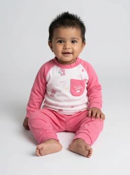 Baby Girls Rose Pink and White Cartoon Print Top and Pyjama Set