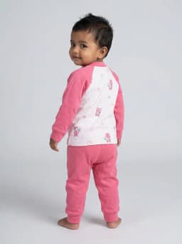Baby Girls Rose Pink and White Cartoon Print Top and Pyjama Set