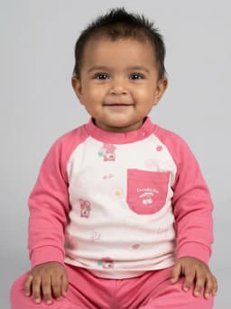 Baby Girls Rose Pink and White Cartoon Print Top and Pyjama Set