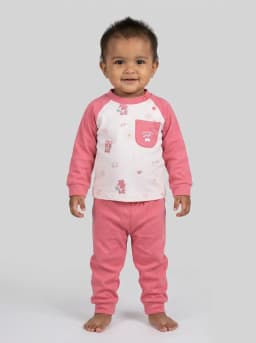 Baby Girls Rose Pink and White Cartoon Print Top and Pyjama Set