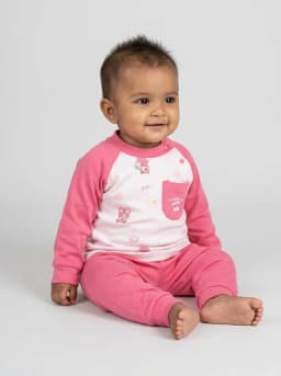 Baby Girls Rose Pink and White Cartoon Print Top and Pyjama Set
