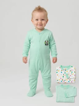 Baby Boys and Girls Mint Green and White Cotton Sleepsuits Pack of 3