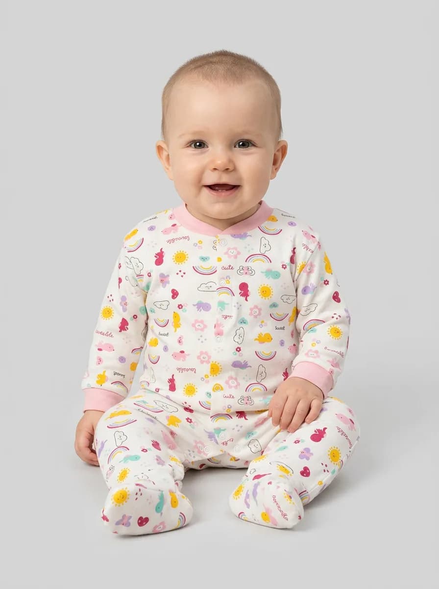 Baby Girls Pack of 3 Pink and White Printed Footed Sleepsuits