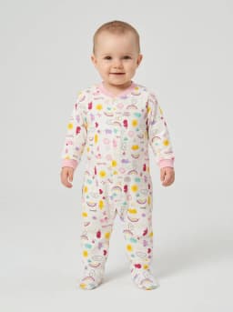 Baby Girls Pack of 3 Pink and White Printed Footed Sleepsuits