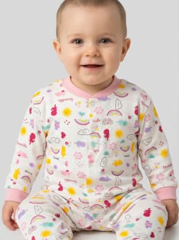Baby Girls Pack of 3 Pink and White Printed Footed Sleepsuits