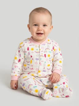 Baby Girls Pack of 3 Pink and White Printed Footed Sleepsuits