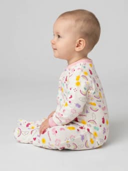 Baby Girls Pack of 3 Pink and White Printed Footed Sleepsuits