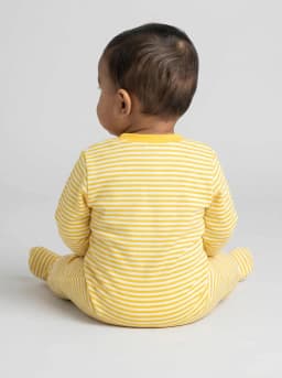 Baby Pack of 3 Yellow and White Footed Sleepsuits