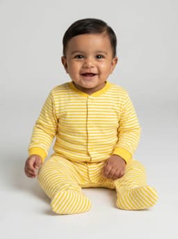 Baby Pack of 3 Yellow and White Footed Sleepsuits