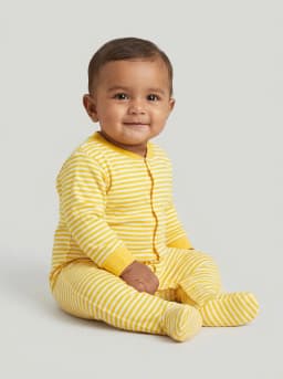 Baby Pack of 3 Yellow and White Footed Sleepsuits