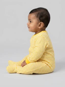 Baby Pack of 3 Yellow and White Footed Sleepsuits