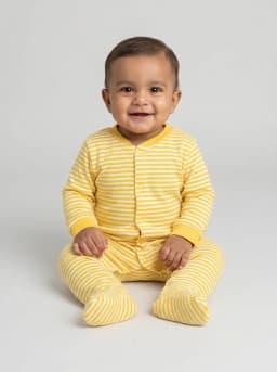 Baby Pack of 3 Yellow and White Footed Sleepsuits
