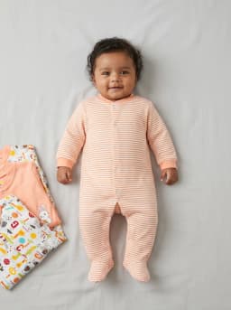 Baby Peach and White Footed Sleepsuits Pack of 3