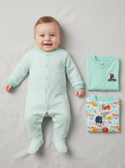 Baby Mint Green and White Footed Sleepsuits Pack of 3