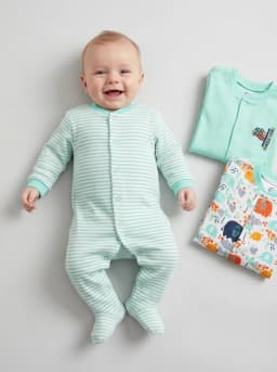 Baby Mint Green and White Footed Sleepsuits Pack of 3