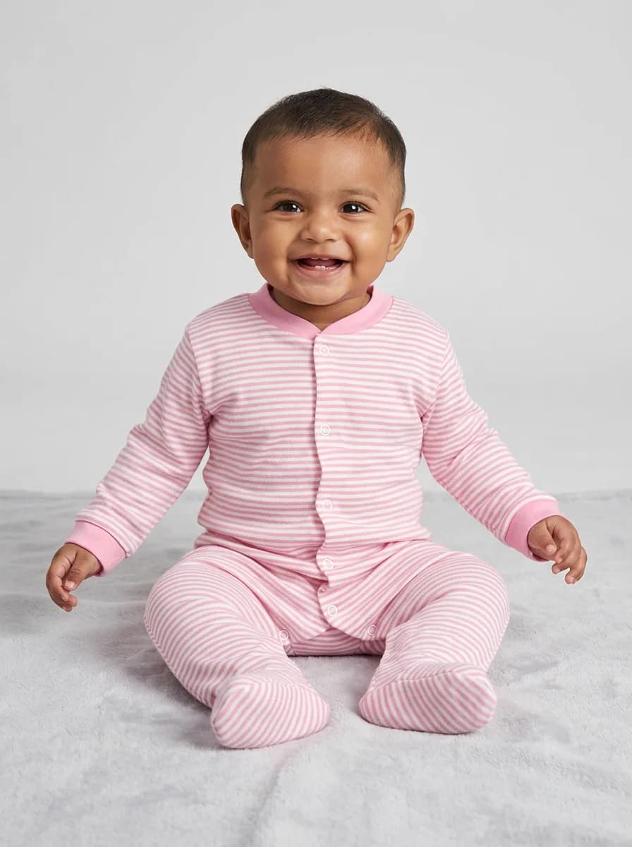 Baby Girls Pink and White Footed Sleepsuits Pack of 3