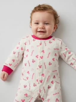 Baby Girls Pack of 3 Fuchsia Pink and White Printed Footed Sleepsuits