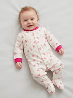 Baby Girls Pack of 3 Fuchsia Pink and White Printed Footed Sleepsuits