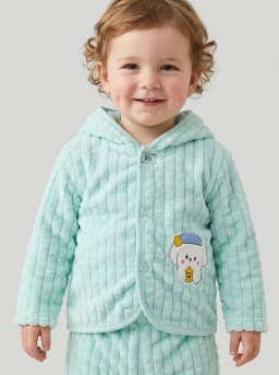Baby Mint Green Textured Fleece Hooded Jacket and Pyjama Set