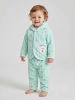 Baby Mint Green Textured Fleece Hooded Jacket and Pyjama Set