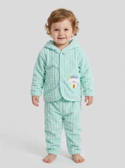 Baby Mint Green Textured Fleece Hooded Jacket and Pyjama Set