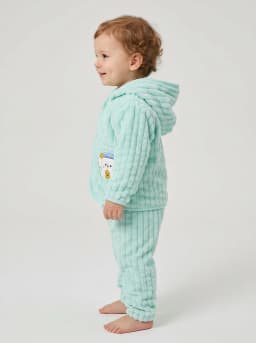 Baby Mint Green Textured Fleece Hooded Jacket and Pyjama Set