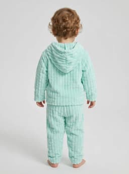 Baby Mint Green Textured Fleece Hooded Jacket and Pyjama Set
