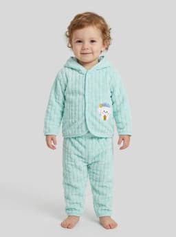 Baby Mint Green Textured Fleece Hooded Jacket and Pyjama Set