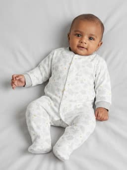 Baby Pack of 3 Grey and White Printed Footed Sleepsuits