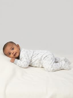 Baby Pack of 3 Grey and White Printed Footed Sleepsuits