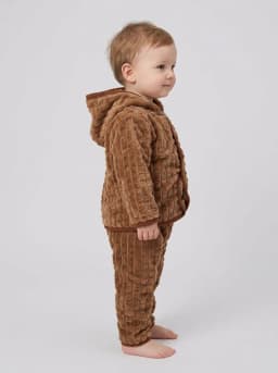 Baby Boys and Girls Camel Brown Plush Fleece Hooded Jacket and Pyjama Set