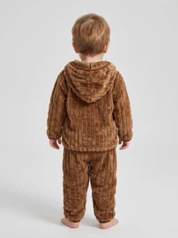 Baby Boys and Girls Camel Brown Plush Fleece Hooded Jacket and Pyjama Set