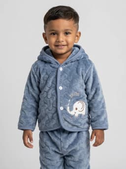 Baby Slate Blue Plush Fleece Hooded Jacket and Pyjama Set