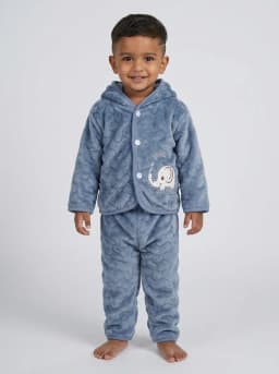 Baby Slate Blue Plush Fleece Hooded Jacket and Pyjama Set