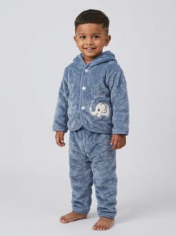 Baby Slate Blue Plush Fleece Hooded Jacket and Pyjama Set