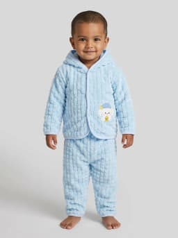 Baby Boys and Girls Light Blue Plush Fleece Hooded Jacket and Pyjama Set