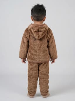 Baby Warm Brown Textured Fleece Hooded Jacket and Trousers Winter Set