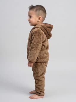 Baby Warm Brown Textured Fleece Hooded Jacket and Trousers Winter Set