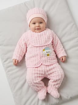 Baby Girls Light Pink Textured Fleece 5-Piece Winter Set