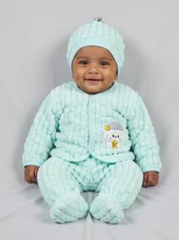 Baby Mint Green Textured Plush 5 Piece Winter Clothing Set