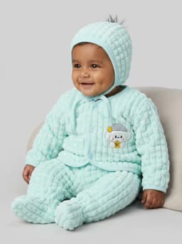 Baby Mint Green Textured Plush 5 Piece Winter Clothing Set