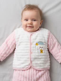 Infant Pink and White Plush Fleece Cardigan and Pyjamas Set