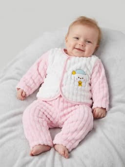 Infant Pink and White Plush Fleece Cardigan and Pyjamas Set